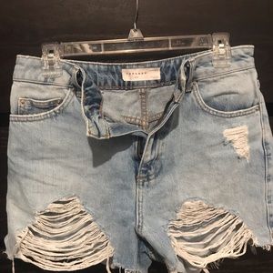 Denim distressed mom shorts